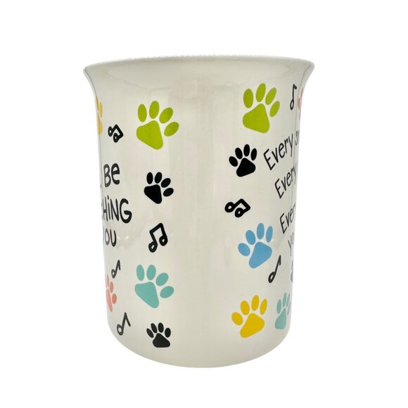Dog-Themed Ceramic Mug With Colorful Paw Prints & Notes I’ll be Watching You - Picture 2 of 6